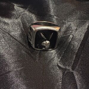 PLAYBOY Silver and Black Signet Ring with Bunny Emblem